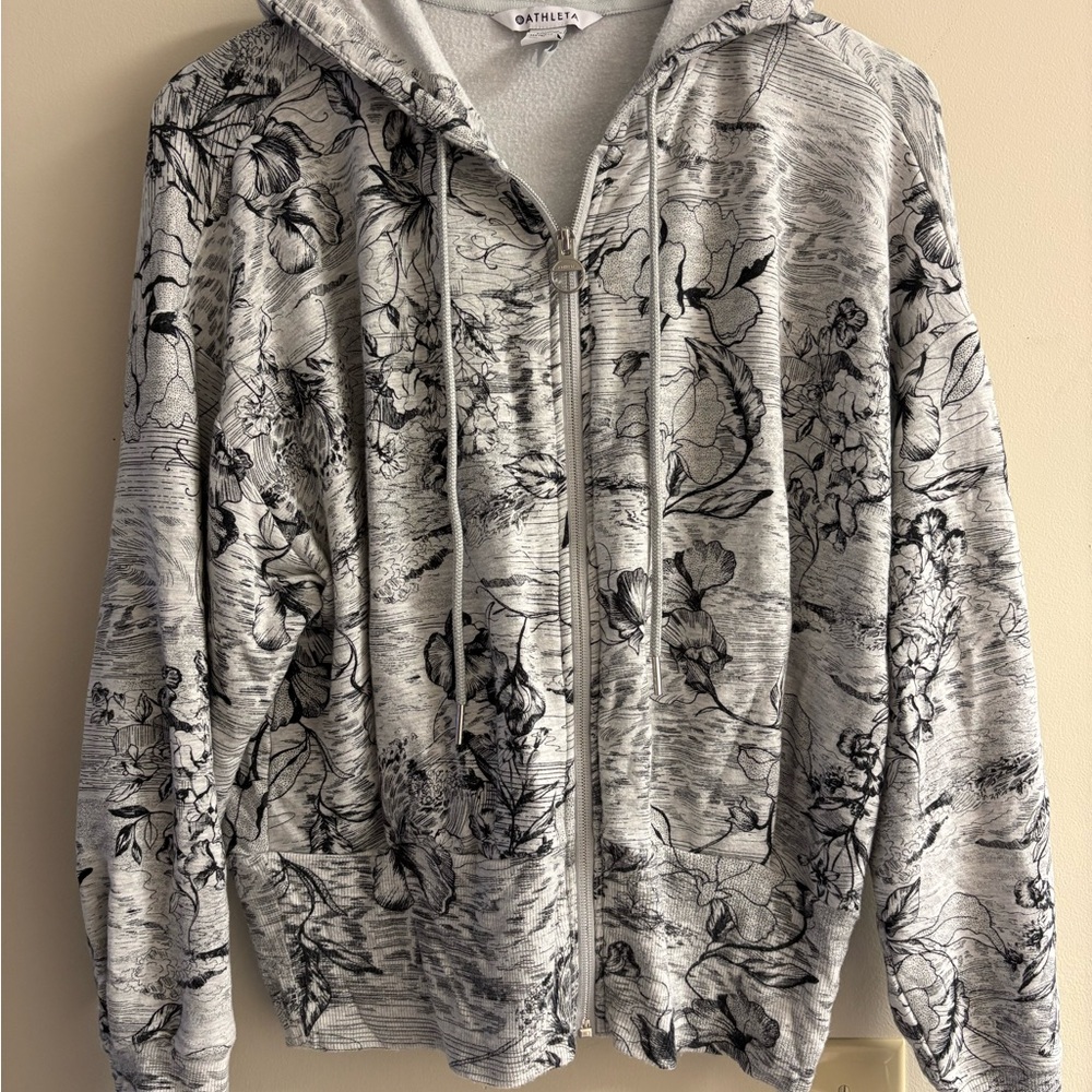 Athleta Eden Gray Floral Hooded Zip Up